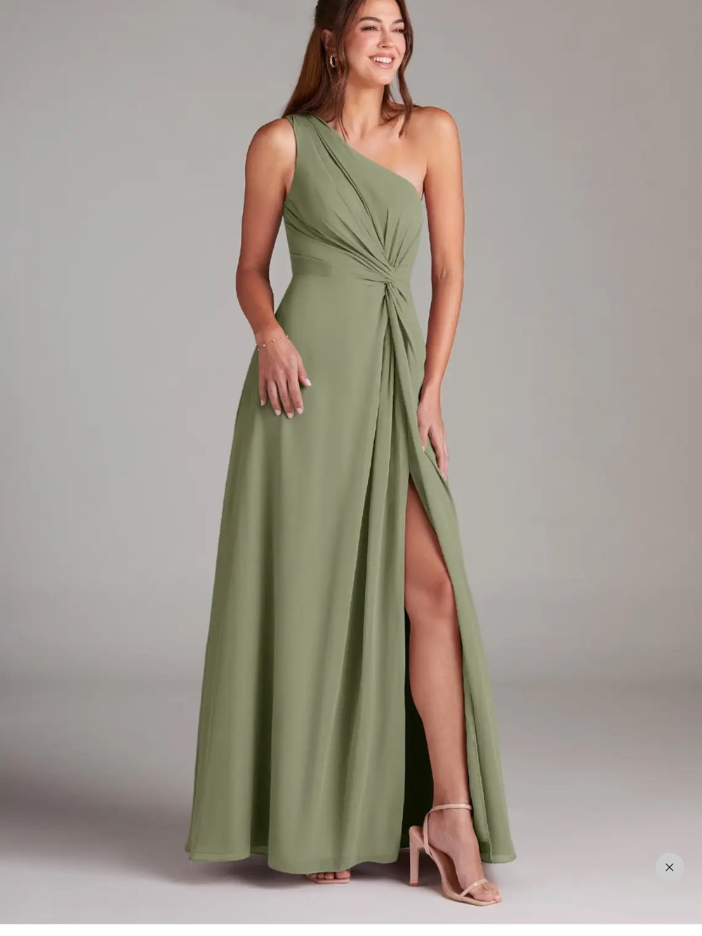Azazie Pistachio Green One-Shoulder Maxi Dress